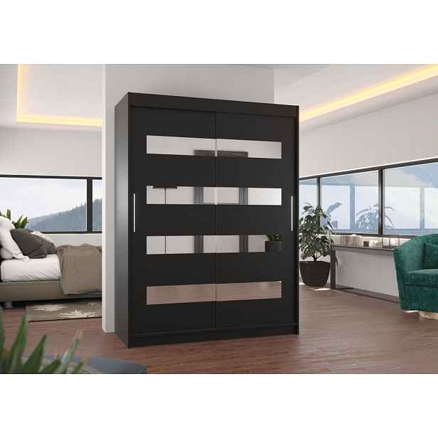 Šatní skříň se zrcadlem 150 cm RADLA - černá