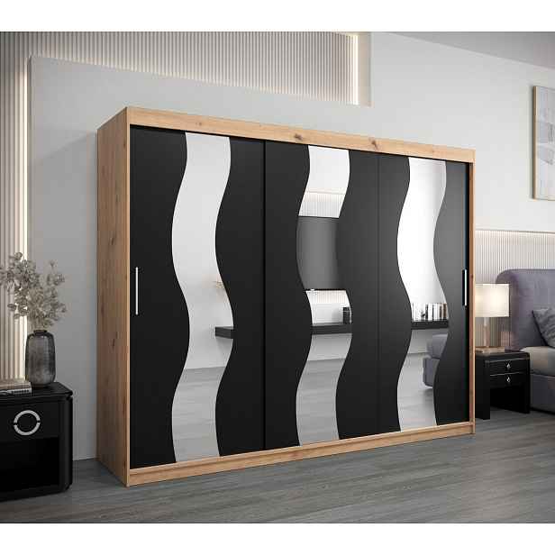 Skříň s posuvnými dveřmi HEDVIKA - šířka 250 cm, dub artisan / černá