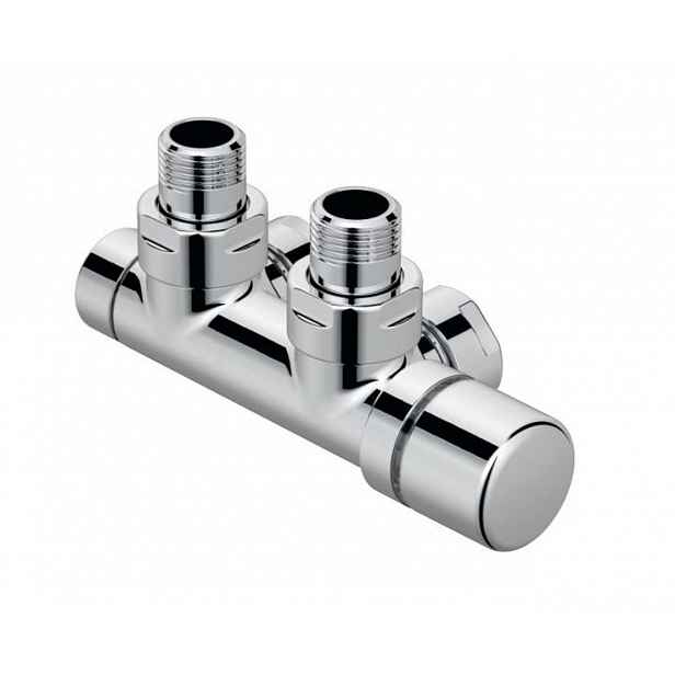 Zehnder - Rohová armatura Set P, 1/2, s regulační hlavicí vpravo, přívod vpravo, rozteč 50 mm, nerez 839090