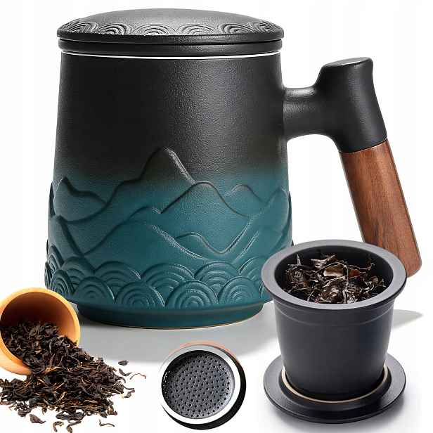 Keramický Hrnek Na Kávu 480 ML Velký Na Čaj Šálek Ergonomie Se Sítkem