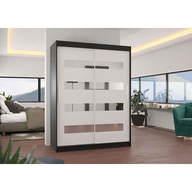 Šatní skříň se zrcadlem 150 cm RADLA - černá / bílá