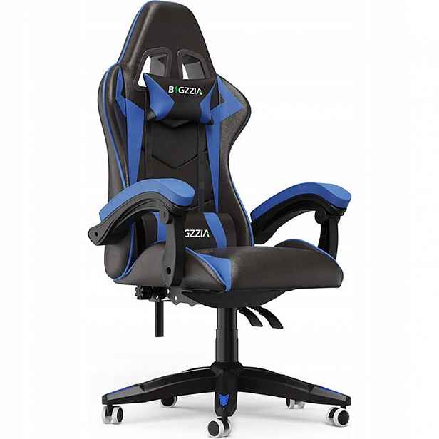 Ergonomická herní židle, nastavitelná, černo-modrá