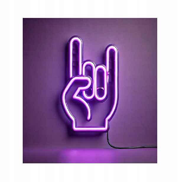 Neon rock and roll Lampička Na Zeď Místnosti Roková ruka Usb Klub 26x17