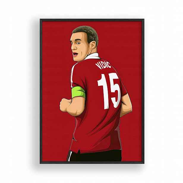 Obraz Nemanja Vidić Manchester Plakát Rámeček Dřevěný Černý 30x42 cm