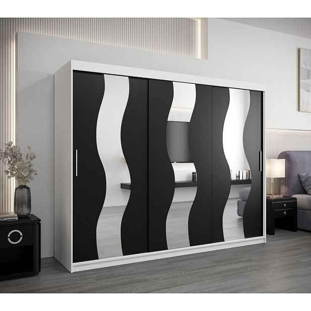 Skříň s posuvnými dveřmi HEDVIKA - šířka 250 cm, bílá / černá