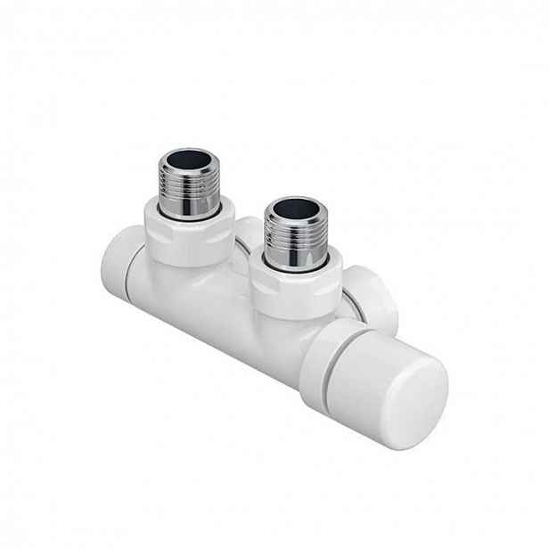 Zehnder - Rohová armatura Set P, 1/2, s regulační hlavicí vpravo, přívod vpravo, rozteč 50 mm, bílá 839051