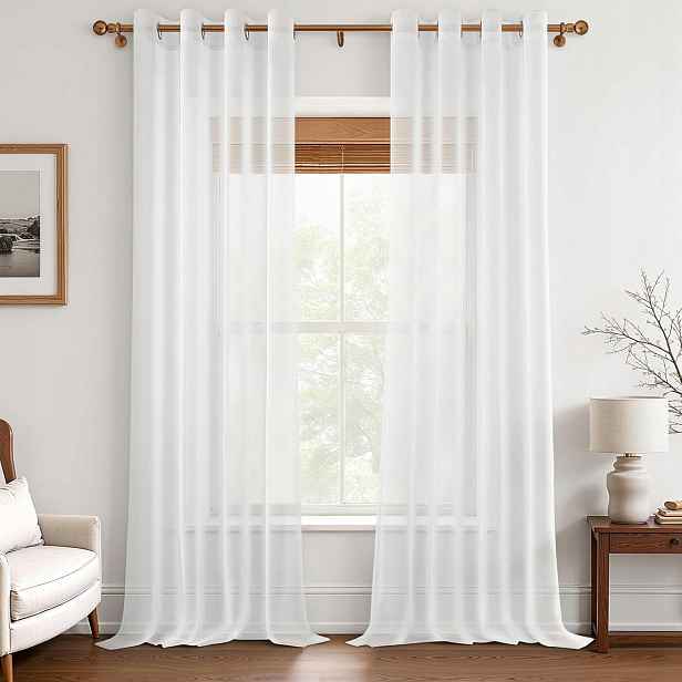 2 ks Průsvitné záclony s efektem lnu na průchodkách, kolečka 300 × 140 cm