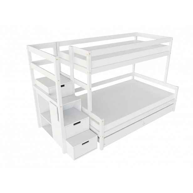Benlemi Patrová postel LUCKY s úložnými schody 90x200, 120x200 cm Zvolte barvu: Bílá, Zvolte šuplík: Dvojitý úložný šuplík, Zvolte stranu: Vlevo