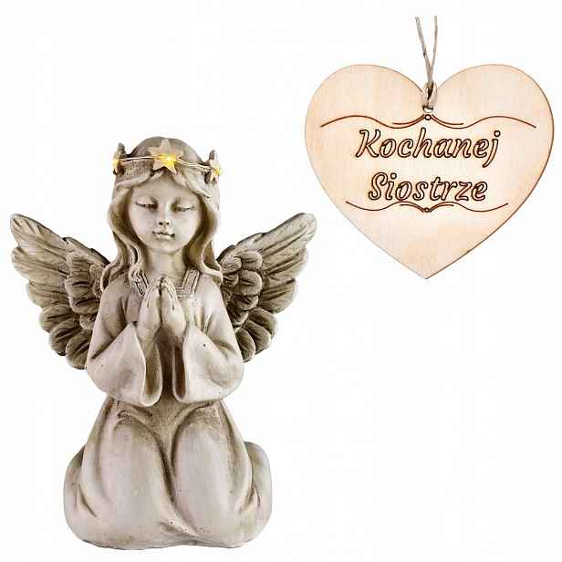 Hřbitovní Svíčka Anděl strážný klečící svítící koruna do zahrady na hrob Sestry 18 CM