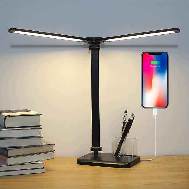 Led stolní lampa Dvojitá Usb skládací hlava 5 režimů časovače