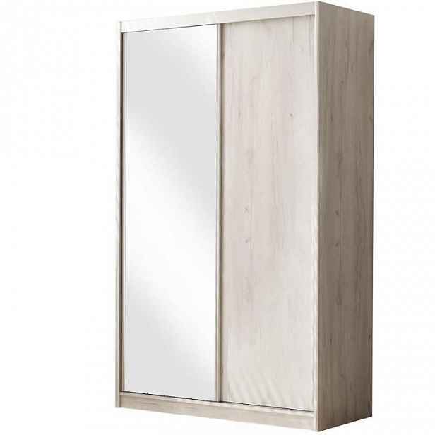 Šatní skříň 143 cm s posuvnými dveřmi a zrcadlem ANICA - dub kraft bílý