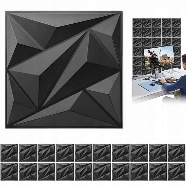 20 x Nástěnný Kaseton Nástěnné Panely Stropní Kasety černý 3D Diamant