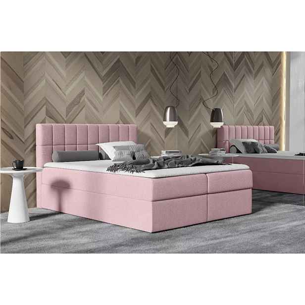 Manželská čalouněná postel 200x220 KATE - růžová + topper ZDARMA