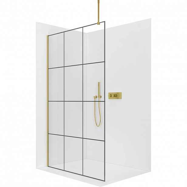 Sprchová zástěna Walk-in Onyx Top Round L/P - 8 mm - kulatá vzpěra - zlatá, industriální sklo - 140x200 cm