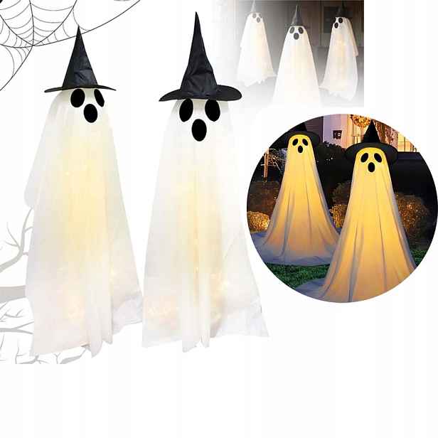 Hedvábná Led dekorace s dálkovým ovládáním, balónky a klobouky na Halloween