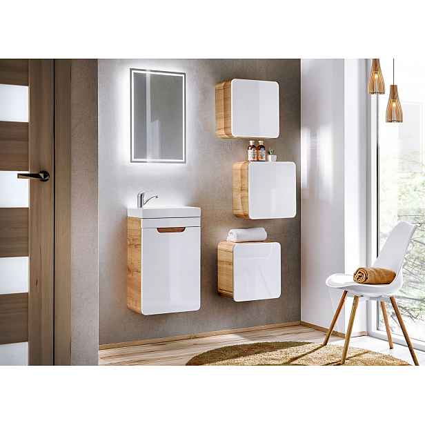 Koupelnový nábytek Atako sestava B, craft/bílý lesk + umyvadlo + zrcadlo