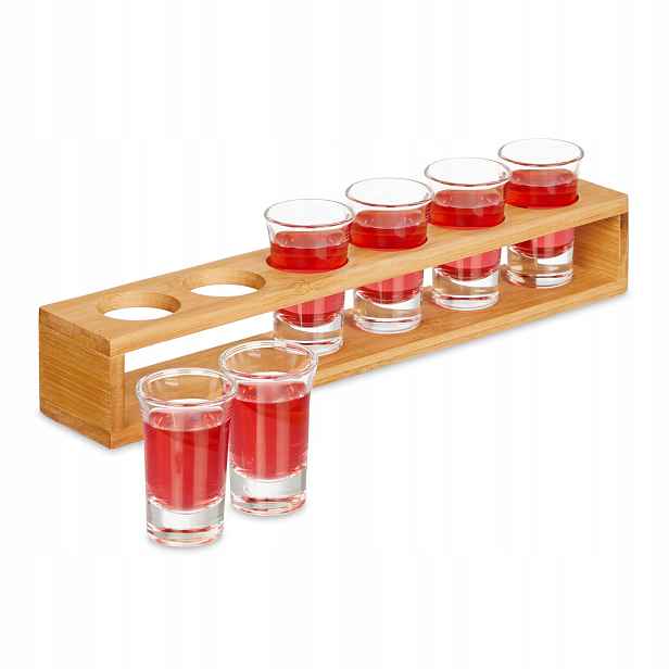 Relaxdays Bambusová deska s kelímky na shots 6 Ks 40ml Držák na párty