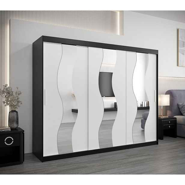Skříň s posuvnými dveřmi HEDVIKA - šířka 250 cm, černá / bílá
