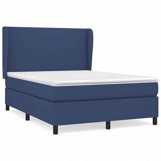 vidaXL Box spring postel s matrací modrá 140x190 cm textil