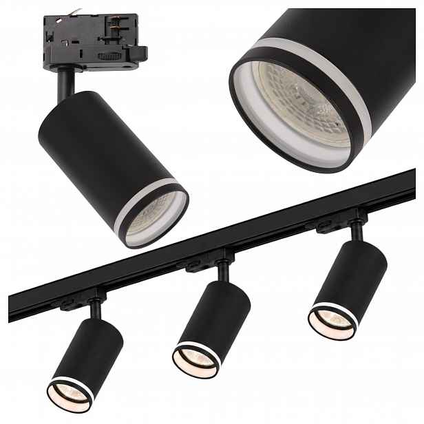 3fázové kolejnicové osvětlení Sada 1 m Lampa GU10 x3 Černá