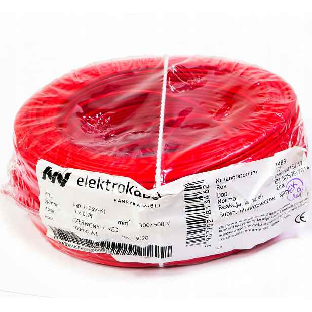 Kabel měděný Lgy 0,75mm červený 100m 500V