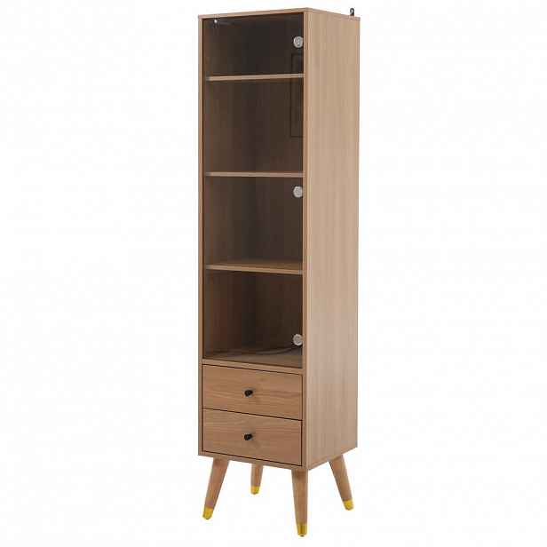STILVORA VITRÍNA v přírodní barvě se skleněnými dvířky a 2 zásuvkami do obýváku, 39,8×35×160 cm