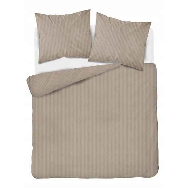 Povlečení damaškové 160x200 taupe béžová, tmavé jednobarevné pruhy 1 cm Pure