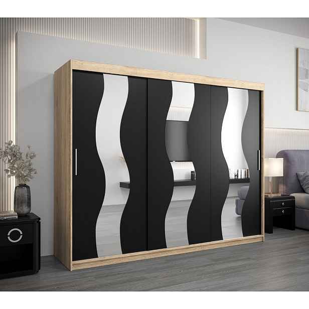 Skříň s posuvnými dveřmi HEDVIKA - šířka 250 cm, dub sonoma / černá