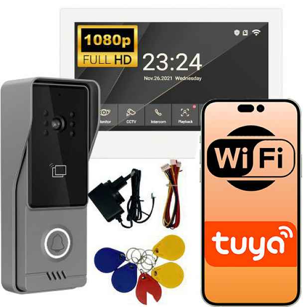 WiFi 7" Full Hd videotelefon Tuya IP65 s čtečkou Rfid, dálkově ovládaný