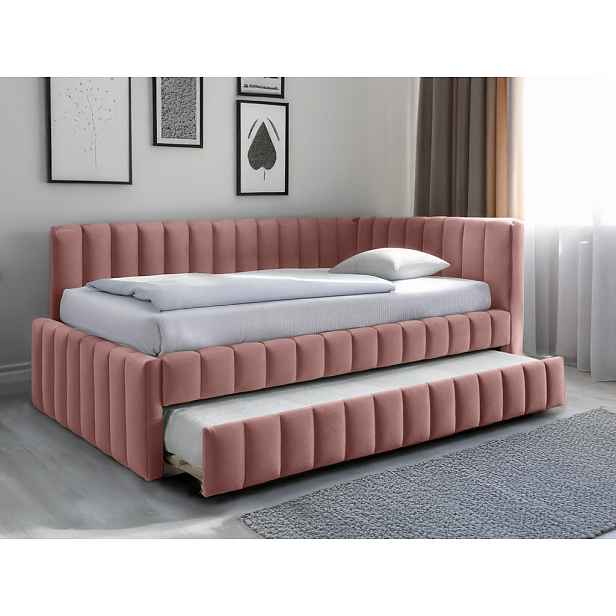 AKCE Čalouněná postel COMFINO VELVET s přistýlkou 120x200 cm růžová II. jakost