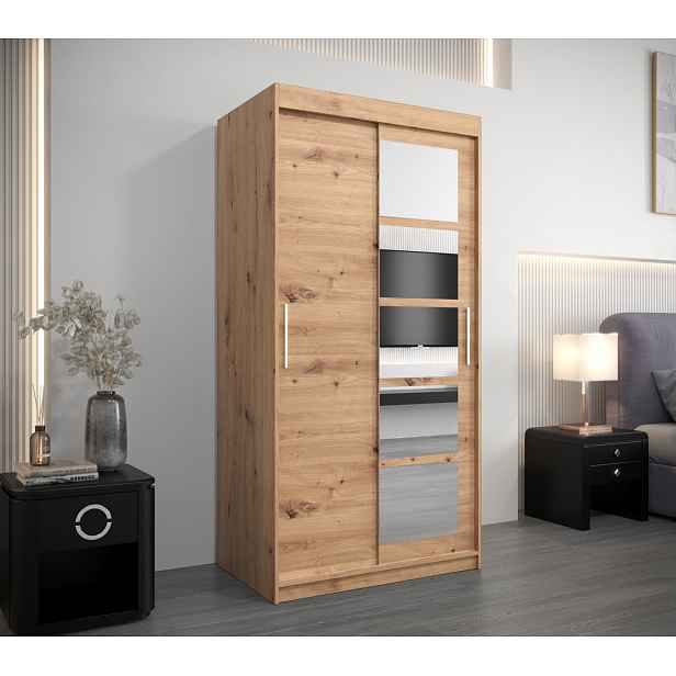 Šatní skříň se zrcadly ARABELA - šířka 100 cm, dub artisan