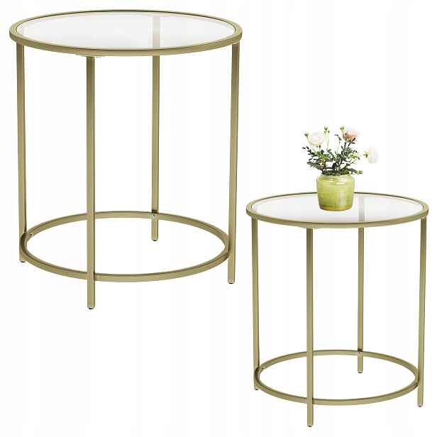 Skleněný Konferenční Stolek Do Obývacího Pokoje Kulatá Zlatá Lavička 50 cm Metal Glamour