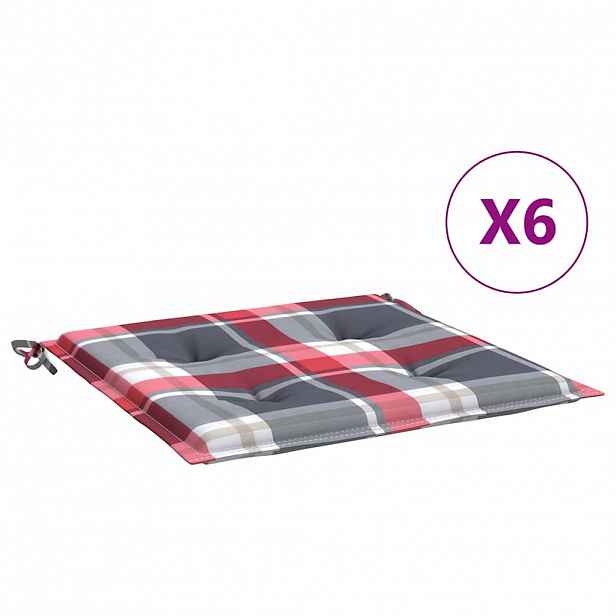 vidaXL Podušky na zahradní židli 6ks červené kárované 40x40x3cm oxford