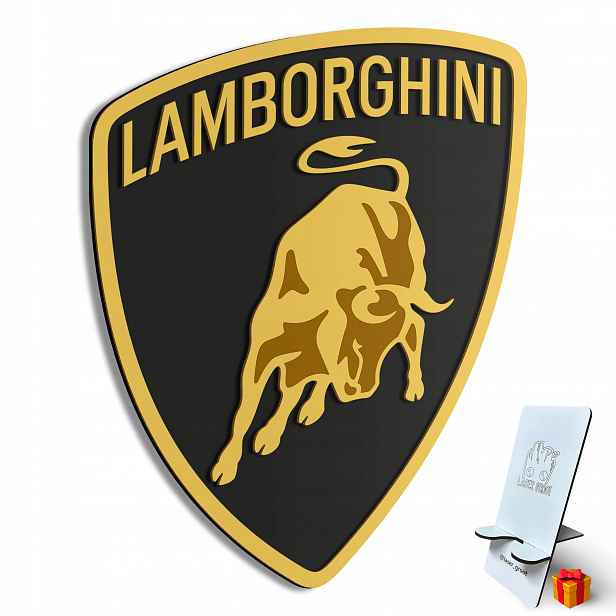 Dřevěný 3D obraz Lamborghini Logo Nástěnná Dekorace Dárek