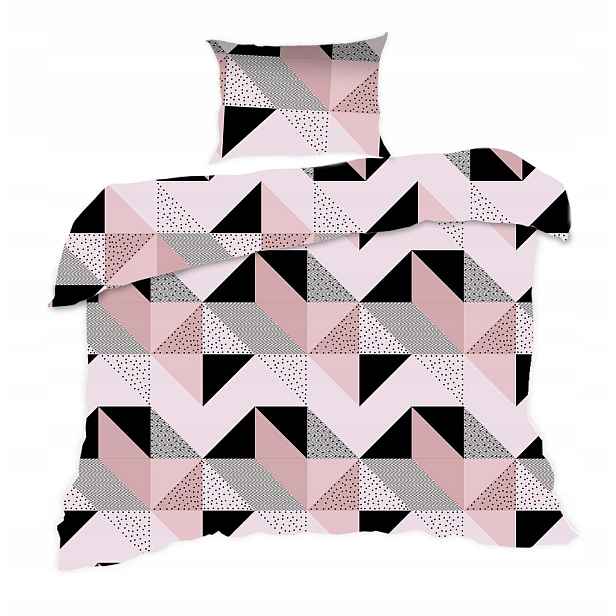 Povlečení 140x200, pudrová geometrie, černá Classic