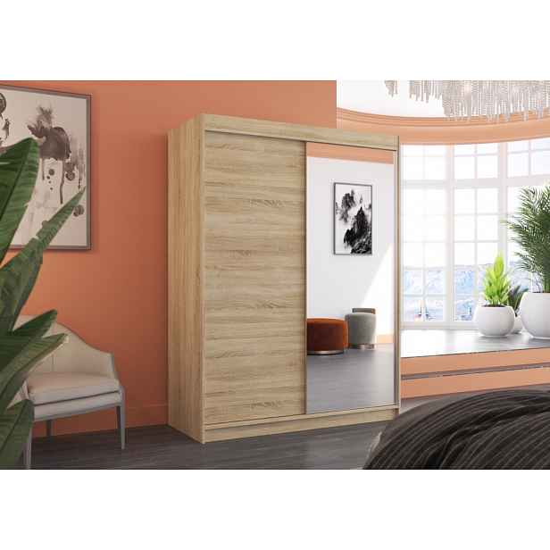 Zrcadlová šatní skříň 150 cm SADLA - dub sonoma