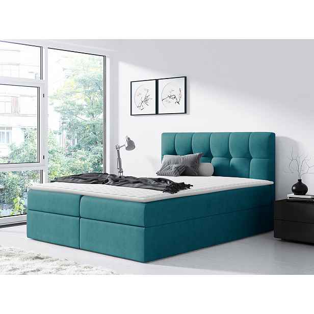 Moderní box spring postel Rapid 180x200, tyrkysová HELCEL