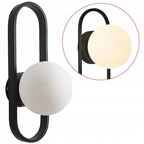 Černá nástěnná lampa ve stylu loftu, černá, oválná, s bílým stínítkem