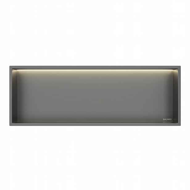 Ocelová koupelnová polička Wall-box One Gun Metal s Led 30x90x10 cm