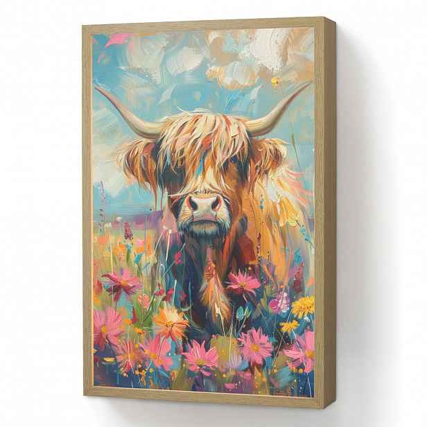 OnlyWow NÁSTĚNNÁ LAMPA S AKUMULÁTOREM Skotský horal - Příroda - Barevné - Květiny 40x60 cm