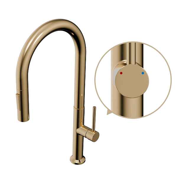 Zlatá Kuchyňská Baterie 455 MM Kartáčovaná S Vytahovací Sprškou 360°