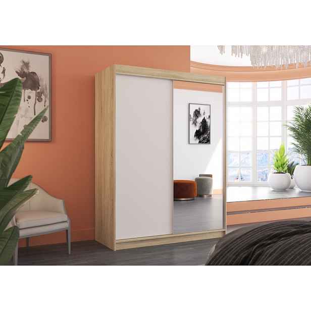 Zrcadlová šatní skříň 150 cm SADLA - dub sonoma / bílá
