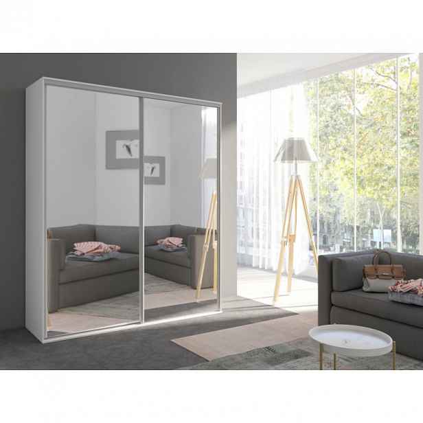 Šatní skříň 204 cm se zrcadlem AMBOY 3 - bílá
