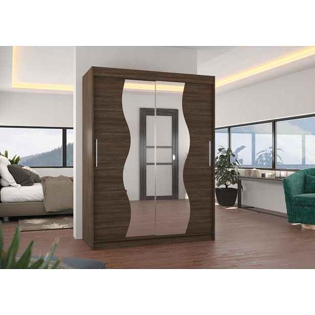 Šatní skříň se zrcadlem 150 cm TAFLA - tmavě hnědá