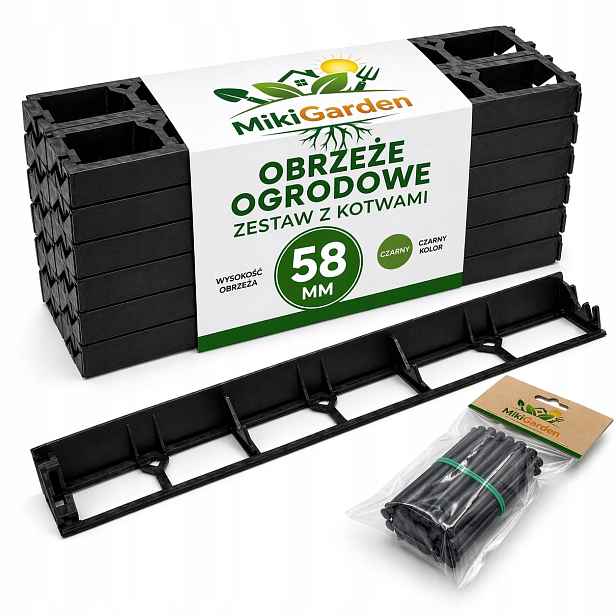 Zahradní Lem Trávníkový 20 m 58 mm Palisáda Eko Border Černá 80 kotev