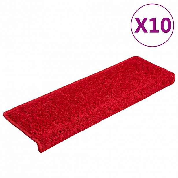 vidaXL Schodové rohože 10 ks 65 x 21 x 4 cm červené s obdélníkovým okrajem