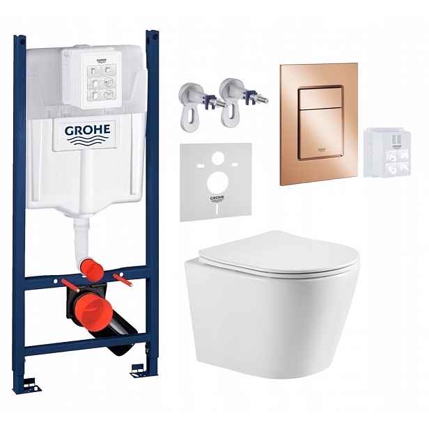 Wc stojan Grohe Rapid s mísou Wc Jess Tornado a tlačítkem měď lesk
