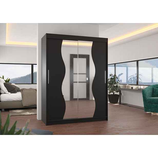 Šatní skříň se zrcadlem 150 cm TAFLA - černá