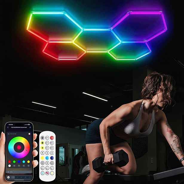 Šestihranná Led Rgb lampa 5ks Medová Plástev Garáž Gaming Bar Dálkový Ovladač Aplikace