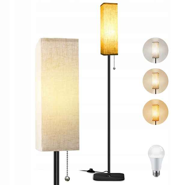Stojací Lampa Podlahová Tuba Led Stínidlo E27 Jutové Přírodní Stínidlo 172 CM